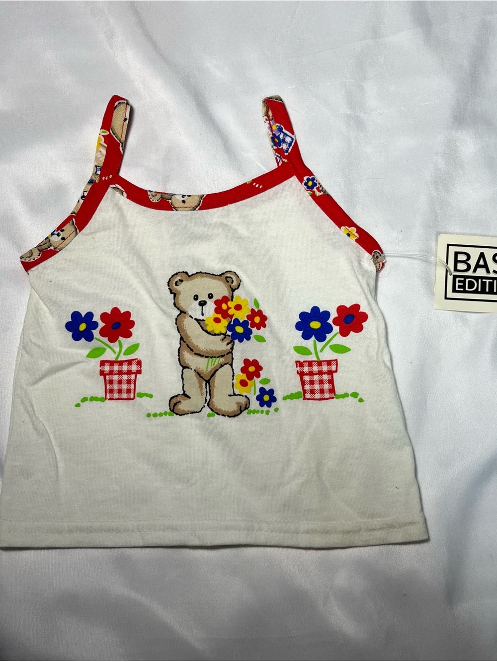 Vintage Basic Editions Y2K Baby Girl Floral Bear Tank Top 12M NWT Deadstock